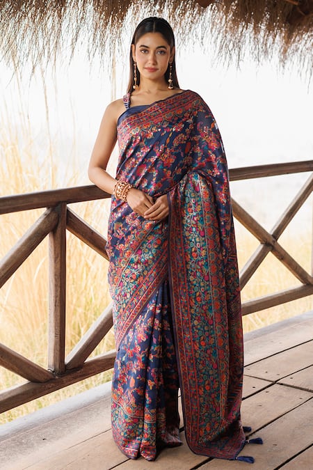 Geroo Jaipur Paithani Floral Woven Saree With Unstitched Blouse Piece 