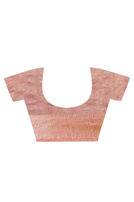 Geroo Jaipur_Peach Tissue Zari Handwoven Saree With Blouse Piece _at_Aza_Fashions