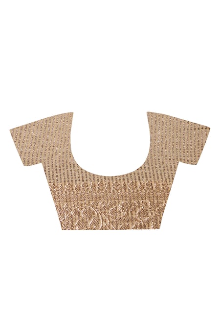 Geroo Jaipur_Beige Tissue Zari Round Neck Handwoven Saree With Blouse Piece_at_Aza_Fashions