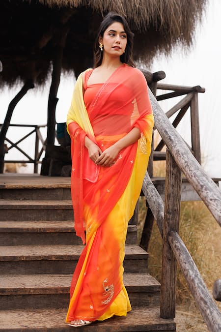 Geroo Jaipur Ombre Embellished Saree With Unstitched Blouse Piece 