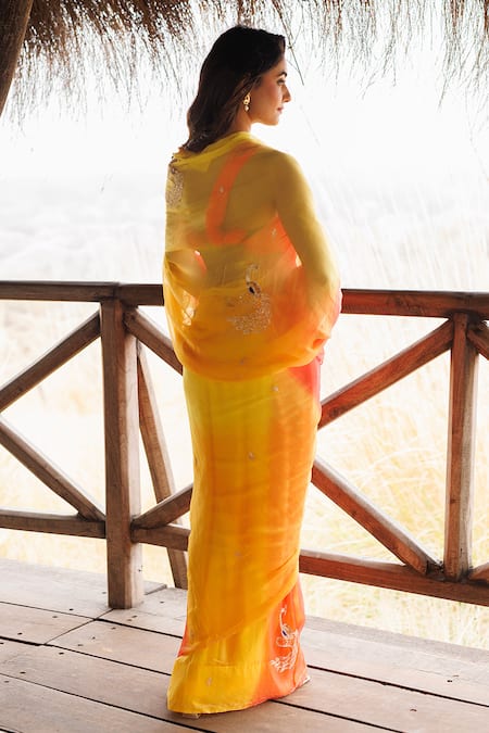 Geroo Jaipur Ombre Pre-Draped Saree with Blouse Piece