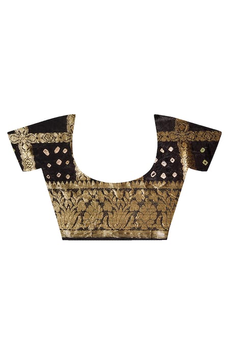 Geroo Jaipur_Black Georgette Hand Bandhani Pre-stitched Saree With Blouse Piece _at_Aza_Fashions