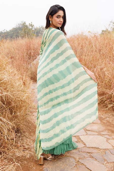 Geroo Jaipur Leheriya Ruffle Pre-Stitched Saree 