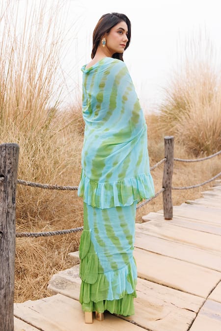 Geroo Jaipur Ruffle Pre-Stitched Saree & Unstitched Blouse Piece