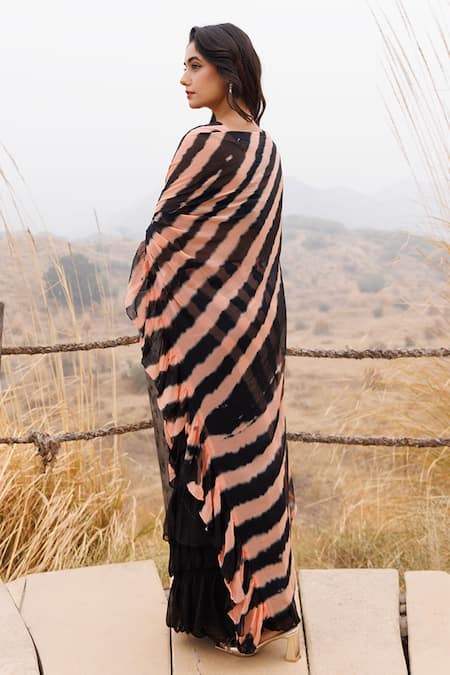 Geroo Jaipur Leheriya Pre-Stitched Saree & Unstitched Blouse Piece 