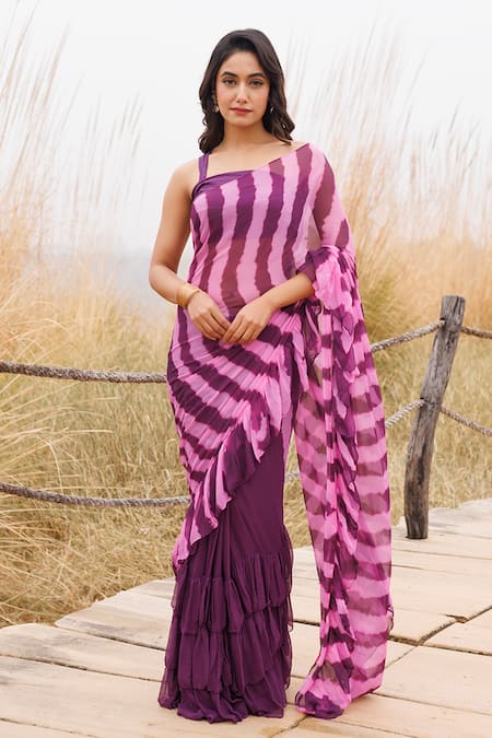 Geroo Jaipur Ruffle Stitched Saree With Unstitched Blouse Piece 