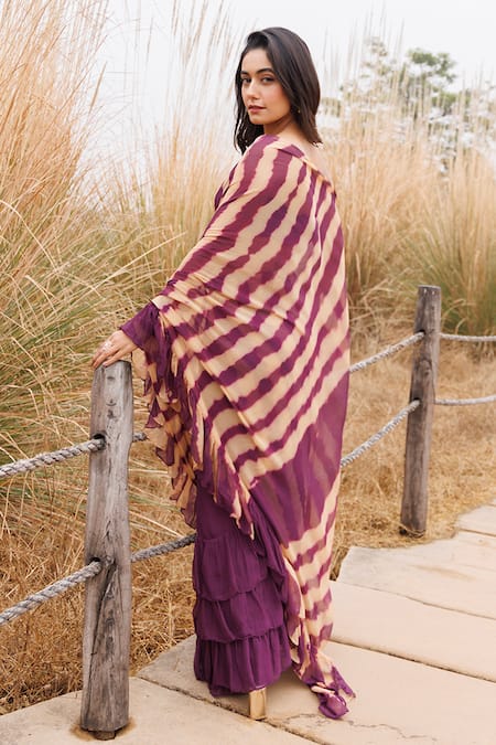 Geroo Jaipur Leheriya Ruffle Pre-Stitched Saree 