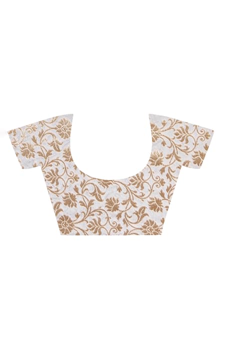 Buy Geroo Jaipur Beige Tissue Gota Patti Round Neck Lace Woven Saree Set Buy_Geroo Jaipur_Beige Tissue Gota Patti Round Neck Lace Woven Saree Set