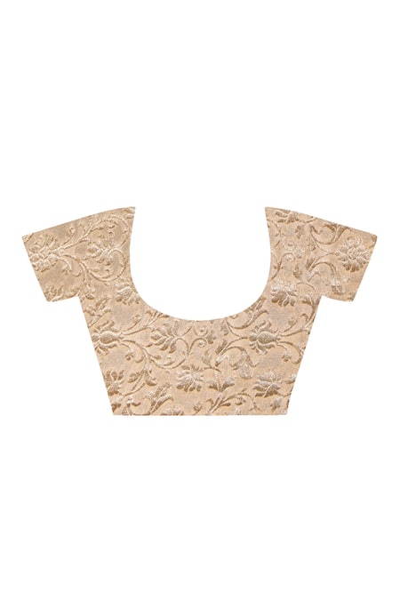 Buy_Geroo Jaipur_Beige Tissue Gota Patti Round Neck Border Woven Saree 