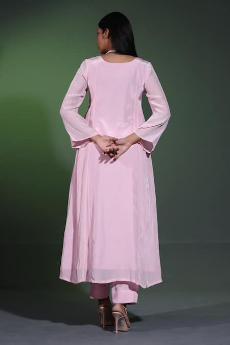 Shweta Dabas Pink Pearl Sequin Embroidered Anarkali Set 