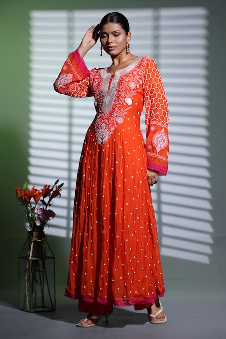 Shweta Dabas Chikankari & Pearl Embroidered Anarkali Set 