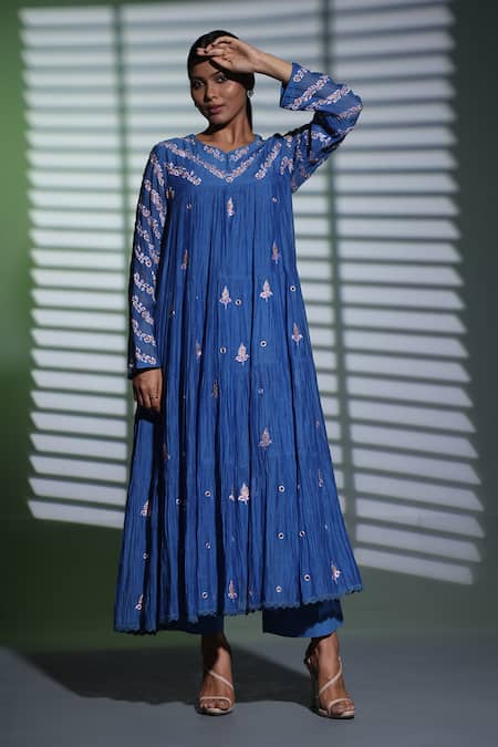 Shweta Dabas Floral Mirror Embroidered Anarkali Set 