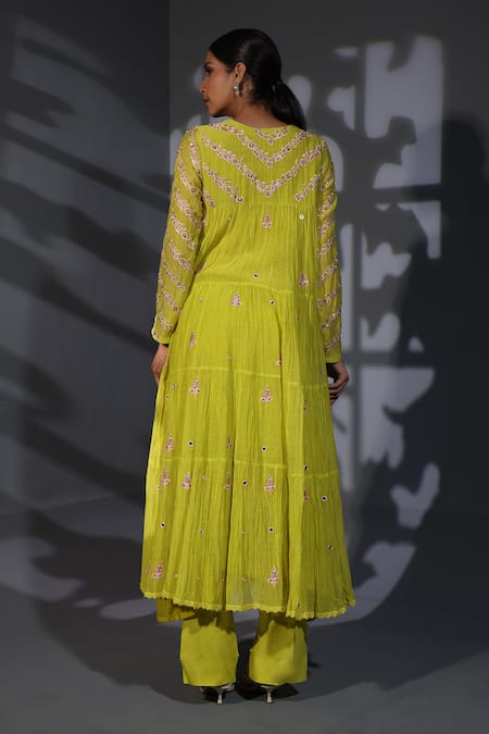 Shweta Dabas Floral Mirror Embroidered Anarkali Set 