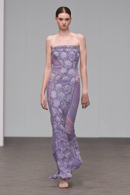 Buy_Itrh_Purple Net, Taffeta Stones Off-shoulder Embroidered Maxi Dress_Online_at_Aza_Fashions