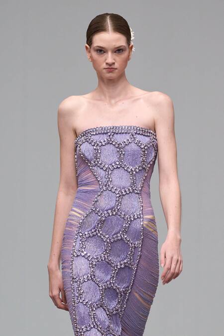 Shop_Itrh_Purple Net, Taffeta Stones Off-shoulder Embroidered Maxi Dress_Online_at_Aza_Fashions