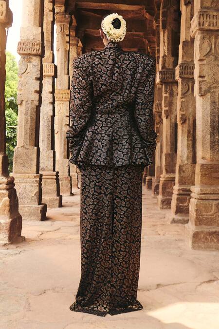 Shop_Itrh_Black Crepe Crystals Leopard Blazer Set_at_Aza_Fashions