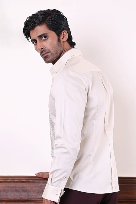 Abkasa Beige Side Pintuck Shirt 