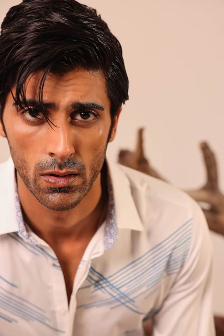 Buy_Abkasa_White Cotton Satin Embroidery Cross Pattern Shirt _Online_at_Aza_Fashions