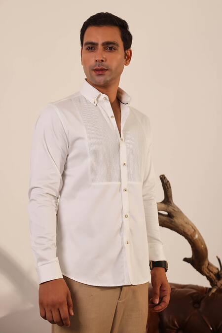 Buy Abkasa White Cotton Satin Pintuck Panel Designer Shirt Online at Aza Fashions Buy_Abkasa_White Cotton Satin Pintuck Panel Designer Shirt _Online_at_Aza_Fashions