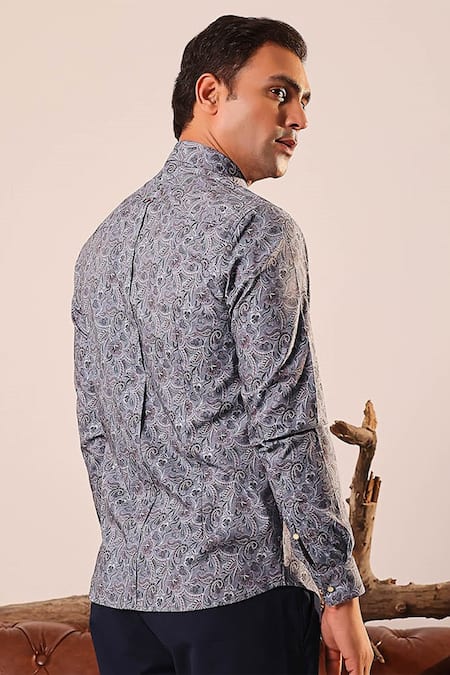 Abkasa Floral Printed Cotton Satin Shirt 