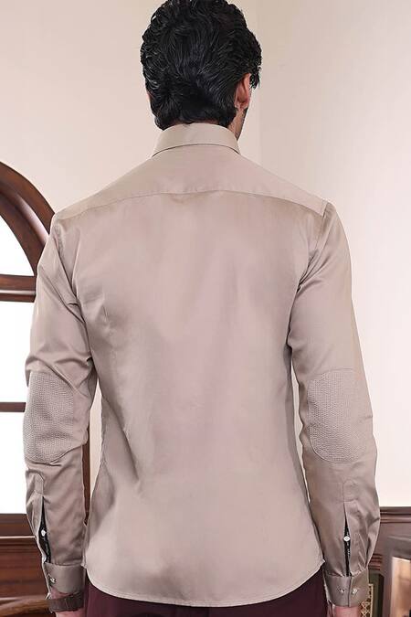 Shop_Abkasa_Brown Cotton Satin Embroidery Thread Sun Shirt _at_Aza_Fashions