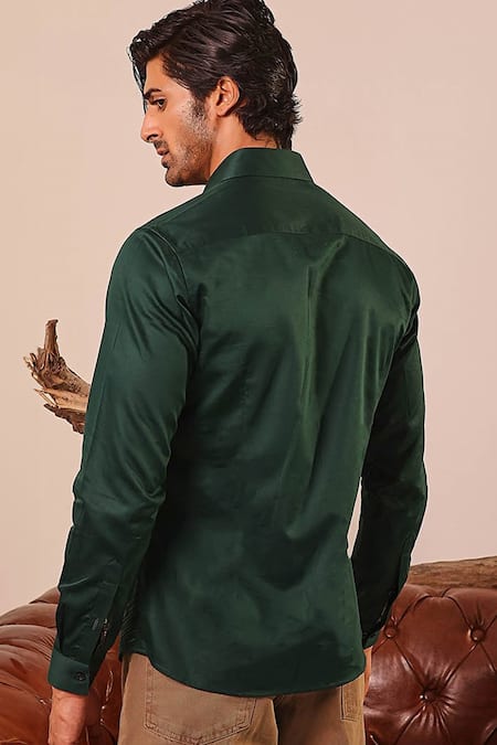 Abkasa Tonal Thread Embroidered Green Shirt 
