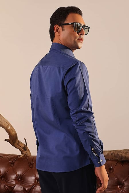 Abkasa Tonal Thread Embroidered Blue Shirt 