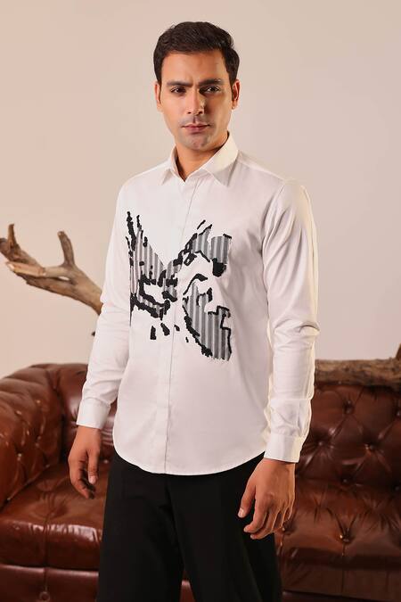 Abkasa_White Cotton Satin Patchwork Textured Bodice Shirt _Online_at_Aza_Fashions