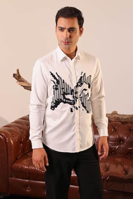 Buy_Abkasa_White Cotton Satin Patchwork Textured Bodice Shirt _Online_at_Aza_Fashions