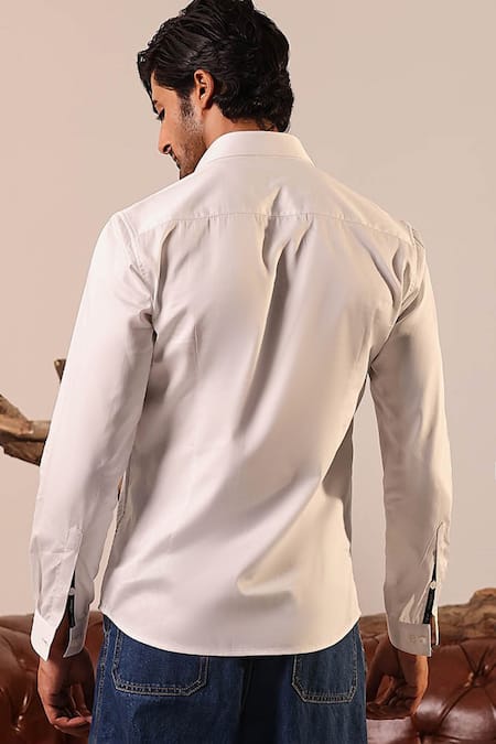 Shop_Abkasa_White Cotton Satin Embroidery Gradient Blue Threadwork Shirt _at_Aza_Fashions