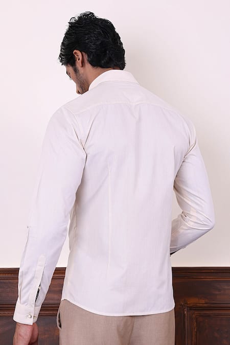 Abkasa Beige Curved Patchwork Panel Shirt 
