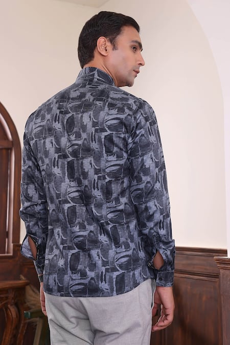 Abkasa Abstract Print Cotton Satin Shirt 
