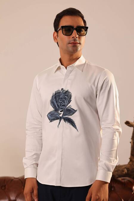 Buy_Abkasa_White Cotton Satin Embroidery Thread Shirt _Online_at_Aza_Fashions