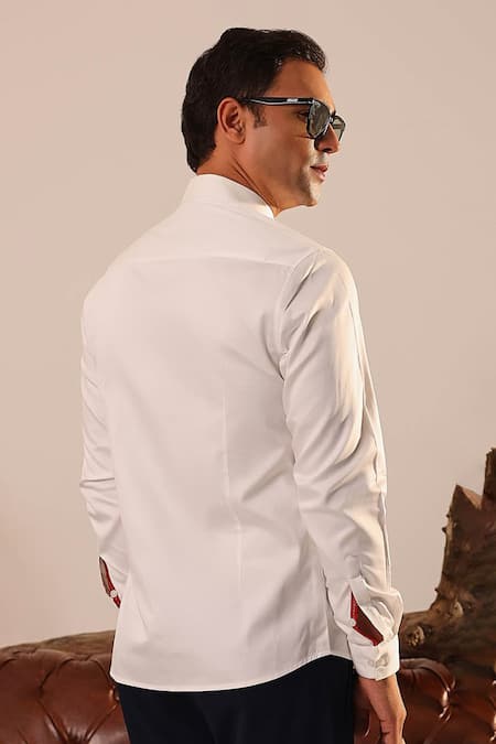 Shop_Abkasa_White Cotton Satin Embroidery Thread Shirt _at_Aza_Fashions