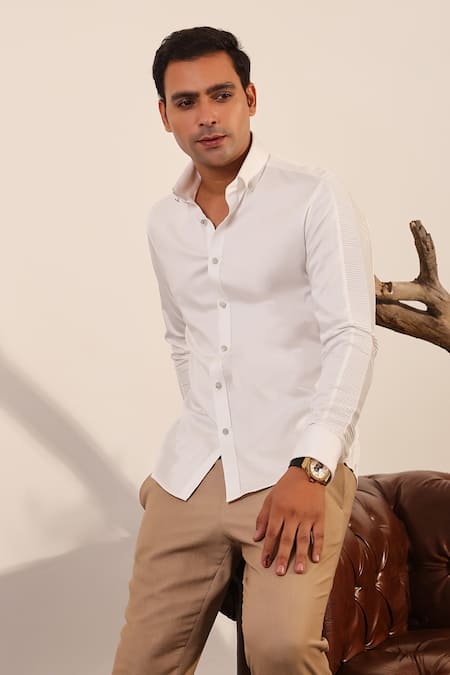 Abkasa_White Cotton Satin Pintuck Detailed Shirt _Online_at_Aza_Fashions