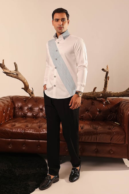 Buy_Abkasa_White Cotton Satin Embroidery Thread Woven Collar Shirt _Online_at_Aza_Fashions