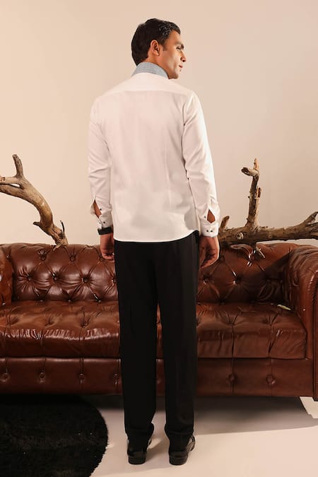 Abkasa Thread Embroidered Woven Collar Shirt 