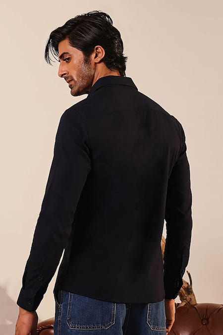Abkasa Pintuck Front Panel Black Shirt 