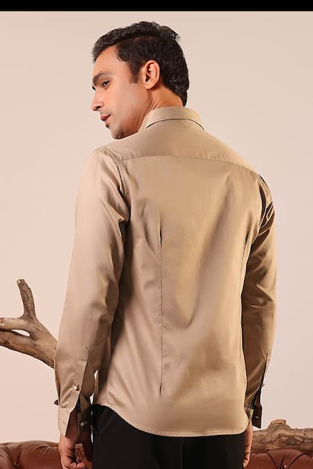 Abkasa Brown Front Textured Shirt 