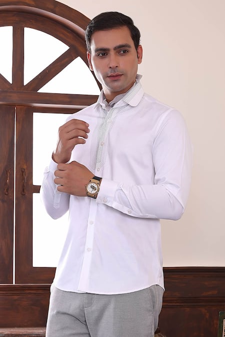 Abkasa White Cotton Satin Embroidery Thread Shirt Online at Aza Fashions Abkasa_White Cotton Satin Embroidery Thread Shirt _Online_at_Aza_Fashions