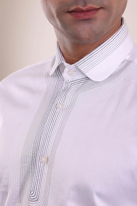 Shop Abkasa White Cotton Satin Embroidery Thread Shirt Online at Aza Fashions Shop_Abkasa_White Cotton Satin Embroidery Thread Shirt _Online_at_Aza_Fashions