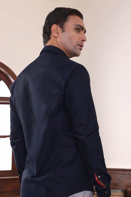 Abkasa Navy Blue Front Flap Shirt 