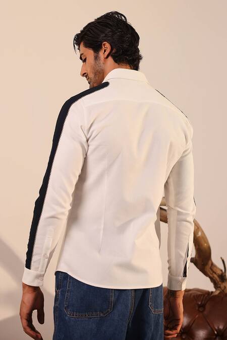 Shop_Abkasa_White Cotton Satin Textured Shirt _at_Aza_Fashions
