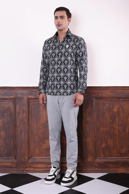 Abkasa_Multi Color Cotton Satin Beads Embroidered Shirt _Online_at_Aza_Fashions