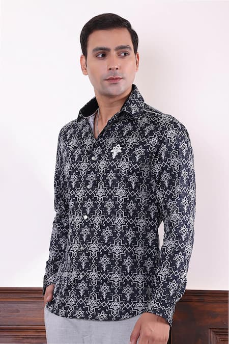 Buy_Abkasa_Multi Color Cotton Satin Beads Embroidered Shirt _Online_at_Aza_Fashions