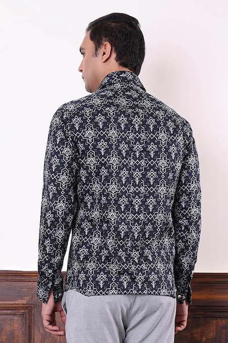 Abkasa Multi Color Bead Embroidered Shirt 