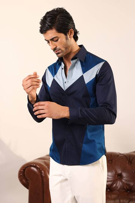 Abkasa_Multi Color Cotton Satin Block Full Sleeve Shirt _Online_at_Aza_Fashions