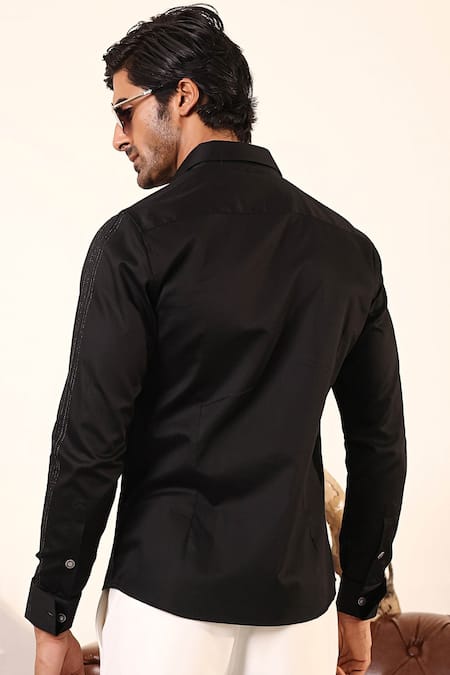 Abkasa Black Running Stitch Detailed Shirt 