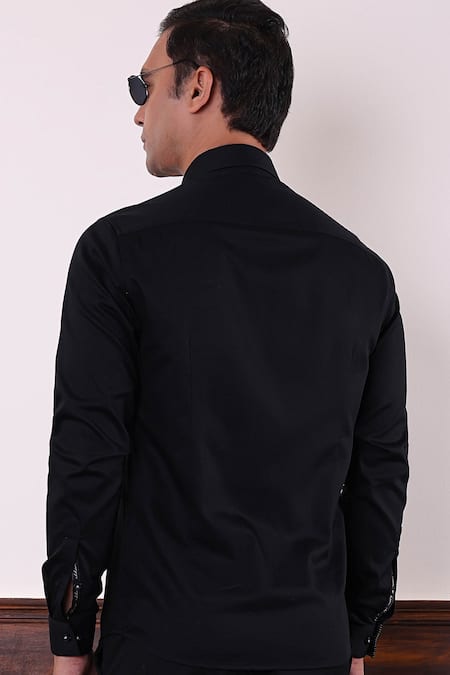 Abkasa Black Thread Embroidered Proclamation Shirt 