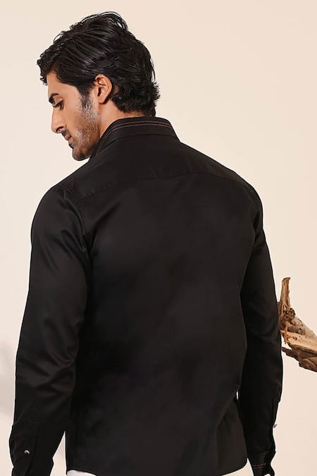 Abkasa Black Running Stitch Detailed Shirt 